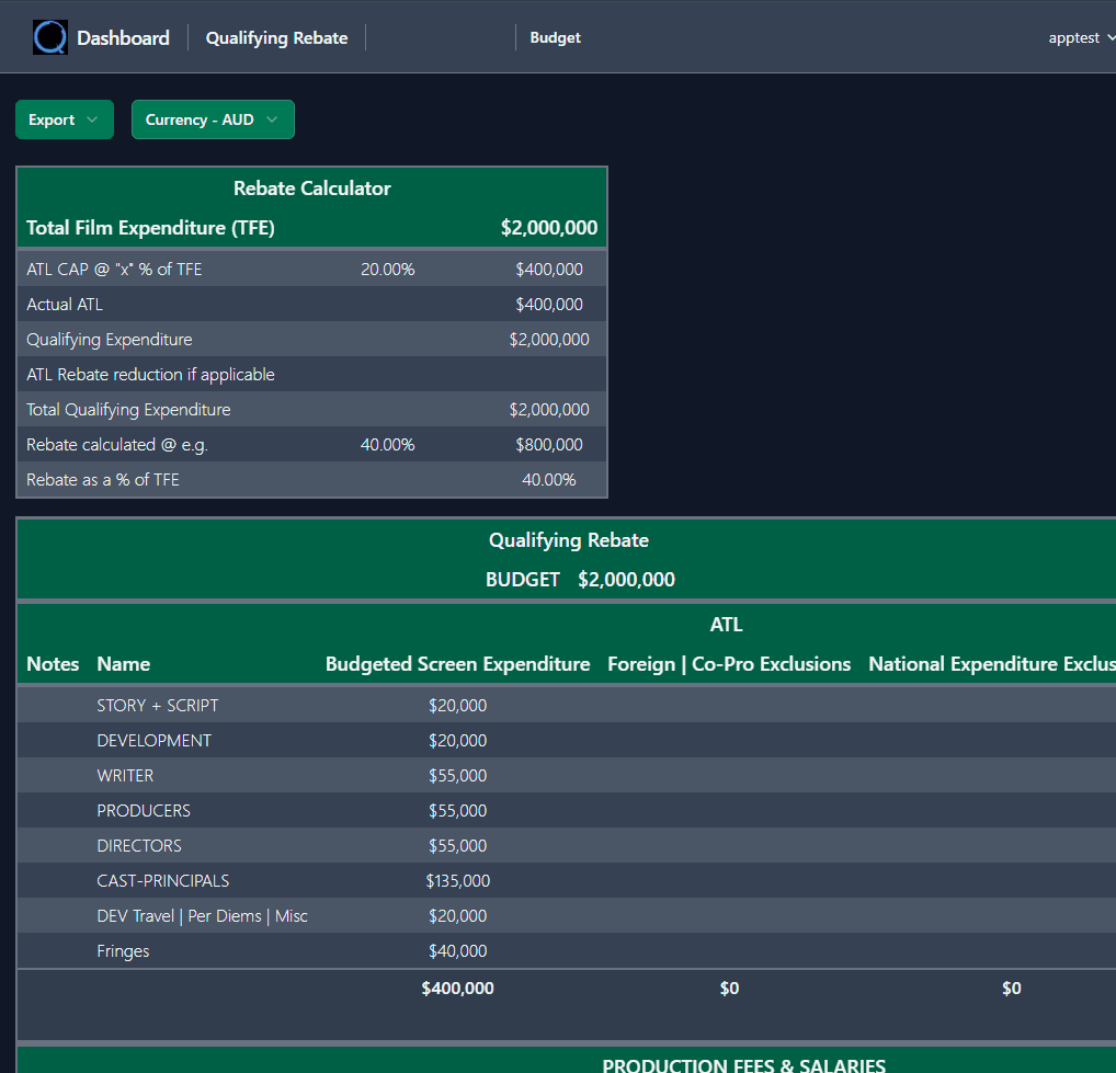 Qualifying Rebates interface showing line-item exclusions